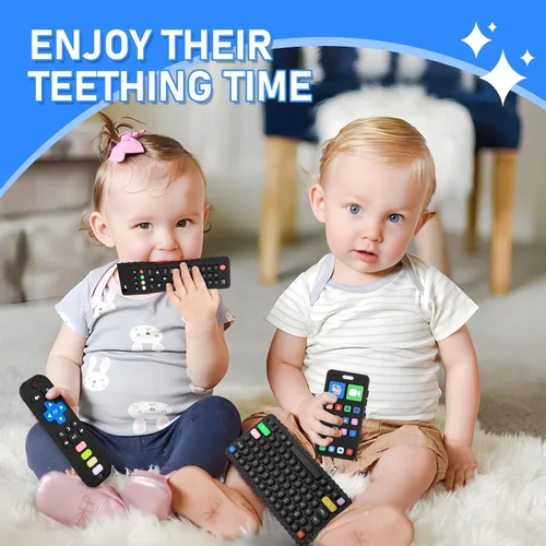 Miniatura 5 de Juguete de dentición para bebé de 3, 6, 12, 18 meses, control remoto realista y teléfono móvil juguete mordedor para bebé, juguetes para masticar
