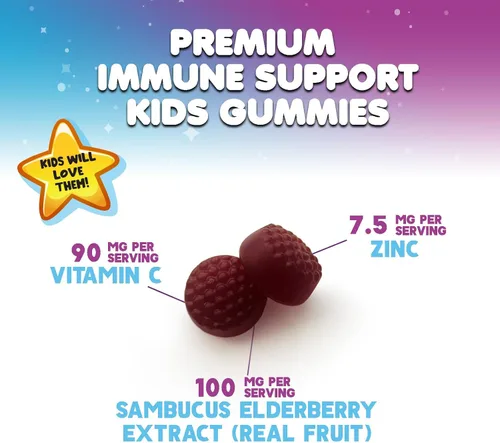Miniatura 3 de Gomitas de saúco para apoyo inmunológico para niños, vitaminas C, zinc y apoyo para niños, suplemento de saúco Nature's Sambucus vegano, sin gluten