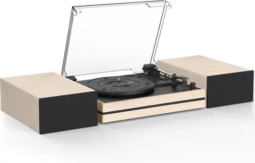 Tocadiscos para vinilos con altavoces externos, transmisión por correa, tocadiscos retro para discos de vinilo, altavoces estéreo duales, Madera