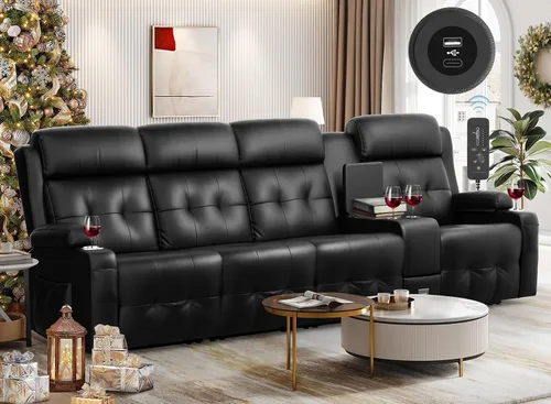Miniatura 24 de Sofá biplaza reclinable grande y alto con capacidad de 880 libras, sofá biplaza de masaje con consola, 90% preconstruido de fábrica, reposapiés