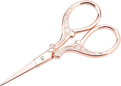 Miniatura 4 de Tijeras vintage, tijeras europeas retro para punto de cruz, costura, costura, manualidades, uso de tela (oro rosa)