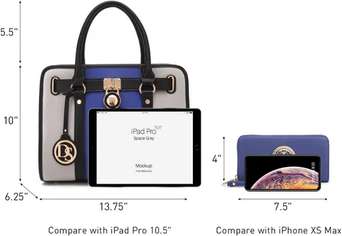 Miniatura 58 de Dasein Bolsos de mano de dos tonos para mujer, bolsos de hombro de cuero vegano, bolsa grande con cartera a juego