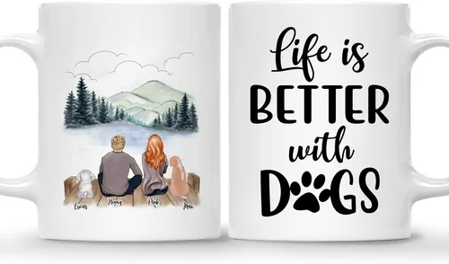 Miniatura 23 de Taza Personalizada de Gossby para Perros - La vida es mejor con perros (2 hombres - 2 perros) - Taza de perro personalizable para papás de perros