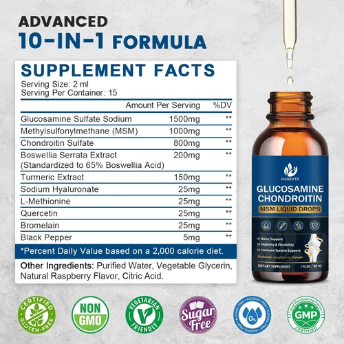 Miniatura 2 de Gotas líquidas de glucosamina condroitina MSM, alta absorción, antioxidante, inmune, apoyo óseo, suplemento MSM para hombres y mujeres, vegano, sin