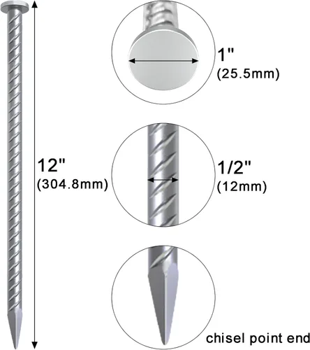 Miniatura 2 de VVOKGO Estacas de refuerzo de 12 pulgadas de metal con puntas en espiral para asfalto (16 piezas), anclajes galvanizados de 1/2 pulgada de diámetro