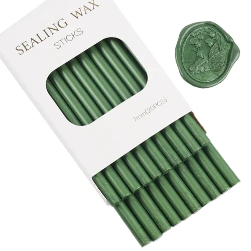 Barras de sellado de cera verde pino, 20 varillas de sellado de cera para pistola de pegamento para sello de cera, invitaciones de boda, sellado de