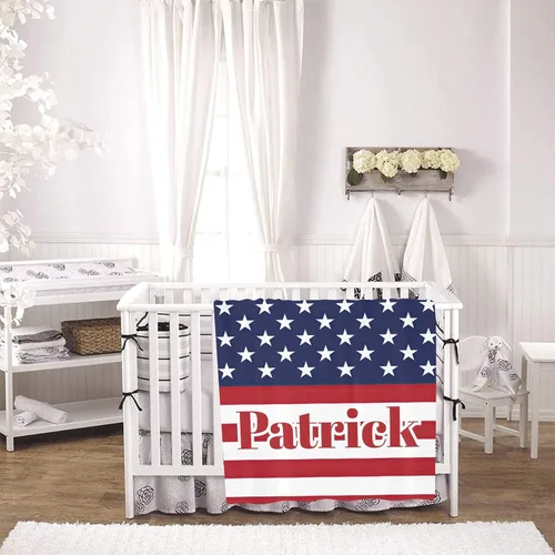 Miniatura 3 de XOZOTY Manta de bebé personalizada con diseño de estrellas y rayas para el Día de la Independencia con nombre para niñas y niños, mantas