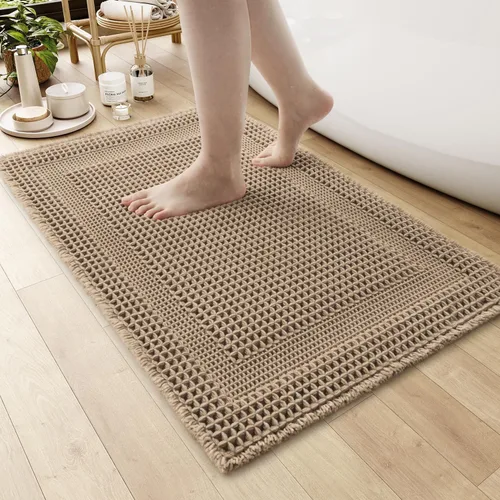 Miniatura 11 de AMOAMI Alfombra de Baño con Textura Waffle, Alfombras de Baño Absorbentes para Baño Antideslizantes, Alfombras de Baño Lavables a Máquina con Borlas