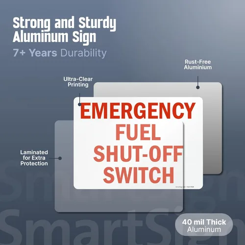 Miniatura 5 de SmartSign Letrero de metal con "Interruptor de apagado de combustible de emergencia" de 10 x 14 pulgadas, serigrafiado, aluminio laminado a prueba