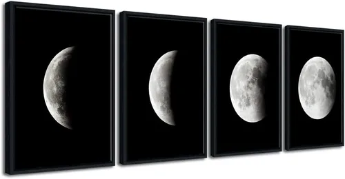 Wieco Art Arte de pared enmarcado moderno Giclée, impresiones artísticas abstractas del espacio blanco y negro a fotos pinturas sobre lienzo, arte