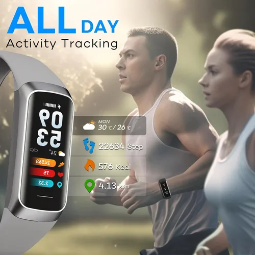 Miniatura 3 de Rastreador de actividad física para hombres y mujeres, reloj inteligente con presión arterial, frecuencia cardíaca, temperatura corporal y monitor