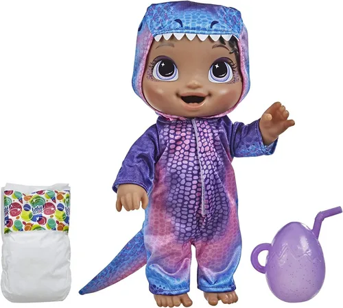 Baby Alive Muñeca Dino Cuties, tiranosaurio, accesorios de muñeca, bebidas, húmedos, juguete de dinosaurio T-Rex para niños a partir de 3 años,