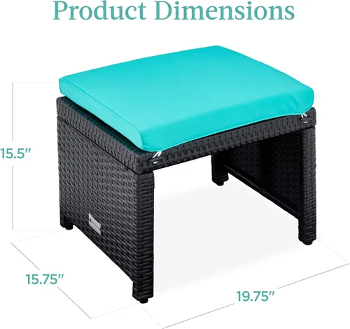 Miniatura 8 de Best Choice Products Juego de 2 otomanas de mimbre, muebles de exterior multiusos para patio, patio trasero, asientos adicionales, reposapiés, mesa