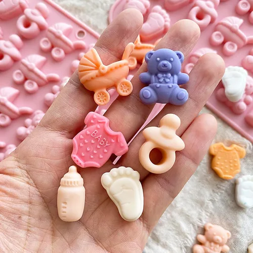 Miniatura 6 de Molde de chocolate para baby shower, molde de silicona para chupete de bebé, paquete de 2 moldes para pies de bebé, moldes para cunas de biberón