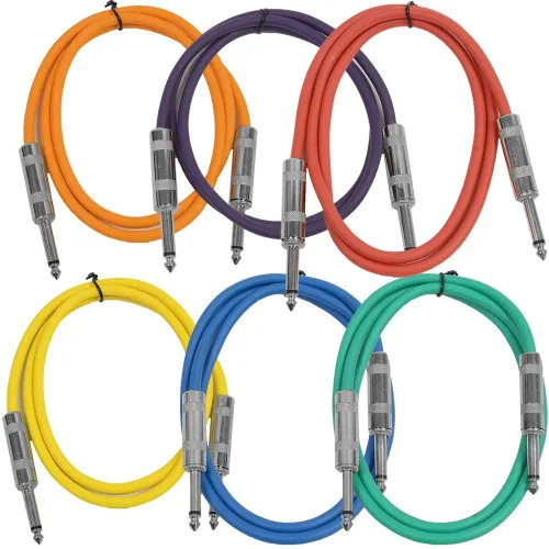 Seismic Audio Cables de guitarra para altavoces, cables de guitarra TS de ¼ pulgadas, 3 pies, multicolor, paquete de 6 Color múltiple