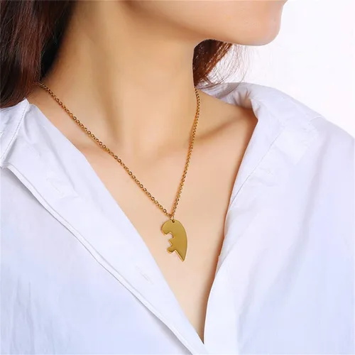 Miniatura 4 de Juego de 2 piezas de collar de acero inoxidable dorado en forma de corazón, collar negro para pareja, collar para él y ella, collares a juego