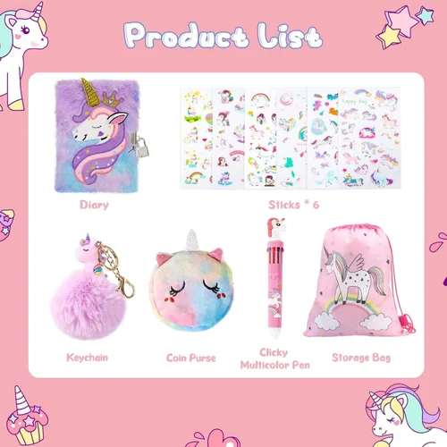 Miniatura 2 de homicozy Diario de unicornio para niños con cerradura y llave, diario difuso de teñido anudado para niñas de 6 años en adelante, cuaderno de tapa