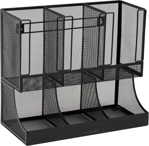 Miniatura 7 de Mind Reader "Flume" Organizador con 6 compartimientos para condimento y tazas, Malla Negra