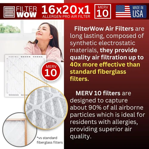 Miniatura 7 de FilterWow Filtro de aire Allergen Pro - Filtro electrostático plisado MERV 10 HVAC para horno (paquete de 2, 16 x 20 x 1)