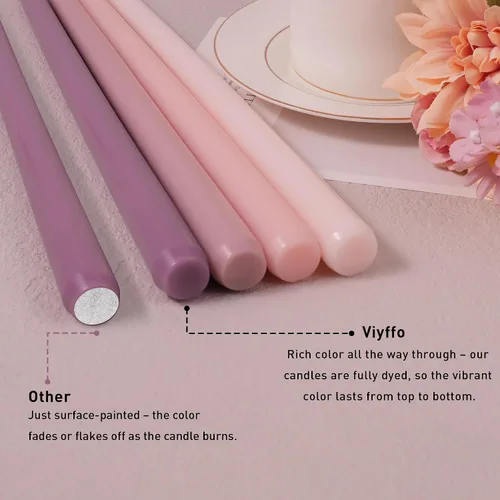 Miniatura 8 de Viyffo - Velas cónicas de 12 pulgadas rosa con un toque púrpura, juego de 4, sin aroma, inodoras, largas y altas, para candelabros, velas cónicas