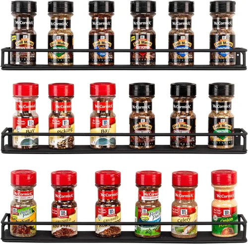 Miniatura 6 de MyGift Juego de 3 estantes de exhibición de esmalte de uñas de metal negro y aceites esenciales, estante para tarros de especias de cocina