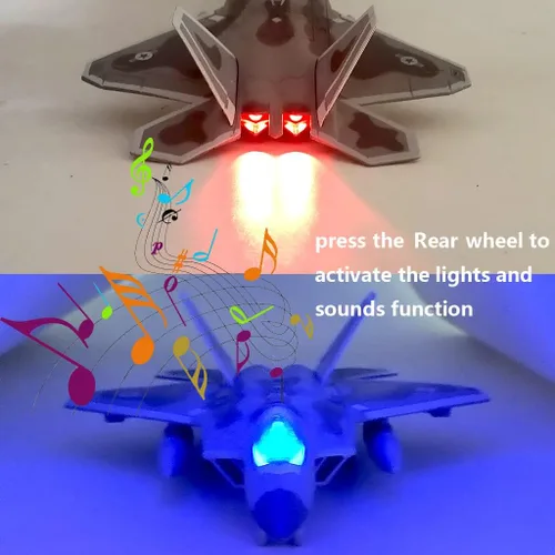 Miniatura 7 de Ailejia Diecast F 22 Fighting Falcon Avión Modelo Militar Avión Tire hacia atrás con luces y sonidos Fighter Jet Juguetes para niños F 22 Gris