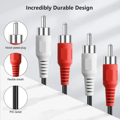 Miniatura 4 de Cables RCA, 2RCA macho a 2RCA macho, cable de subwoofer de audio estéreo doble blindado para cine en casa, HDTV, amplificador, sistemas de alta