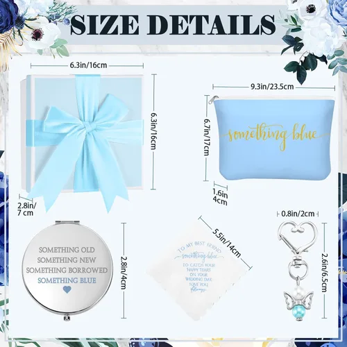 Miniatura 2 de Fumete Something Blue - Juego de regalo de boda, pañuelo bordado, ramo de ángel, bolsa de cosméticos para novia con espejo compacto de diamante