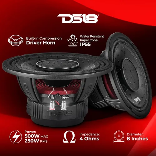 Miniatura 2 de DS18 PRO-HY8.4B - Altavoz híbrido de audio para automóvil de rango medio de 8" con controlador de compresión integrado de bocina de 1" VC, 500W máx.