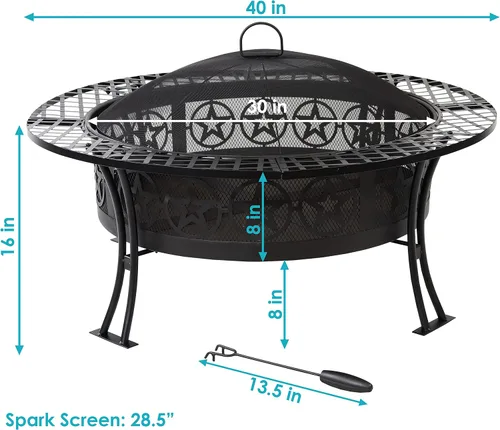 Miniatura 3 de Sunnydaze Mesa redonda de acero de 40 pulgadas con pantalla de chispas duradera y póquer, diseño portátil, color negro, cuatro estrellas