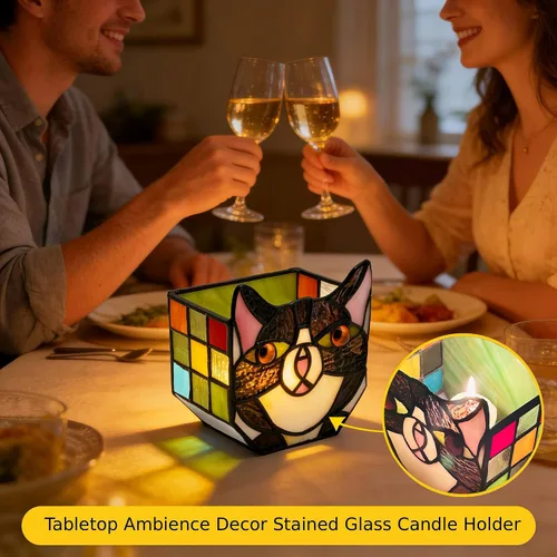 Miniatura 2 de Macetas Tiffany Lindas con Gatos de Vidrio Manchado, Para Plantas de Interior y Exterior, Maceta de Plantas con Gato Negro, Portavelas Contenedor