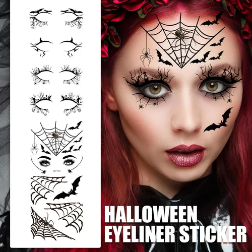 Miniatura 4 de Pegatinas temporales de tatuaje de telaraña de Halloween, sombra de ojos, delineador de ojos, maquillaje de ojos para mujeres y niñas, fiesta