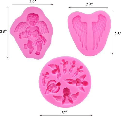 Miniatura 2 de HiParty 3 unids/set mini ángel bebé & alas Fondant moldes Angelic Querub silicona pastel herramientas de decoración de moldes de arcilla polimérica