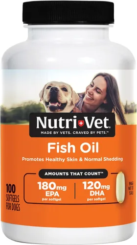 Nutri-Vet Suplemento de aceite de pescado para perros, Omega 3, aceite de pescado para perros, suministros para mascotas, vitaminas y suplementos