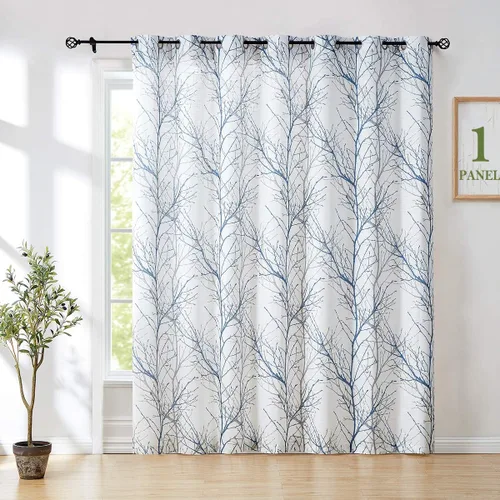 Miniatura 17 de FMFUNCTEX Cortinas de Lino Semitransparentes para Dormitorio, Cortinas Azules y Blancas de 63 Pulgadas de Largo para Sala de Estar, Cortinas de Rama