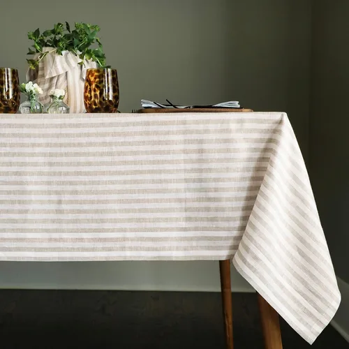Miniatura 34 de Solino Home Mantel de lino a rayas de 52 x 52 pulgadas, mantel cuadrado 100% lino puro natural y blanco, diseño de rayas Amalfi, lavable a máquina