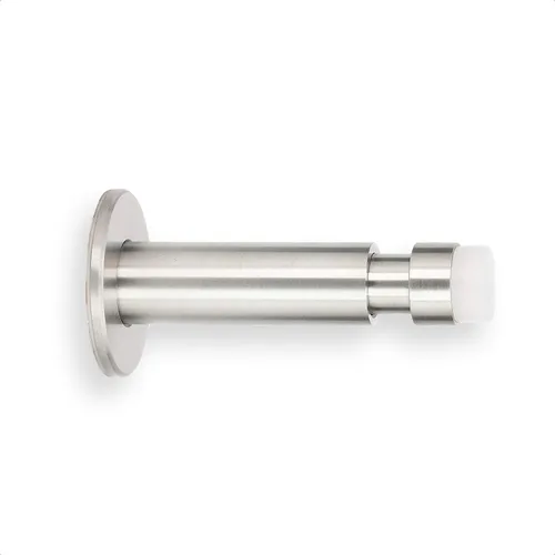 Tope de puerta montado en la pared | Caucho blanco de silicona natural | Instalación de adhesivo o tornillo | Acero inoxidable | Longitud regulable