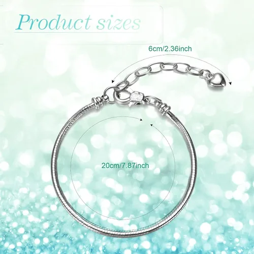 Miniatura 2 de Hicarer 27 Piezas Cadena de Pulsera con Dijes de Serpiente Cadena de Pulsera con Dijes Ajustable con Extensor en Forma de Corazón Cobre DIY