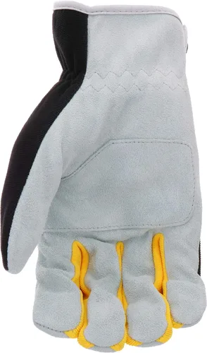 Miniatura 4 de John Deere Split Cowhide Palm Gloves – Yellow/Grey/Black, Large Spandex Back Gloves with Shirred Elastic Wrists