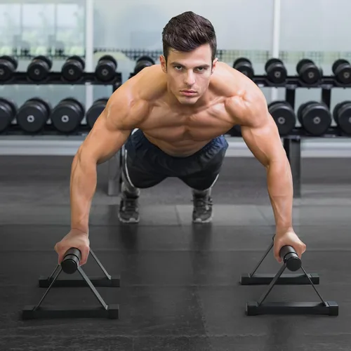 Miniatura 7 de Barras de flexiones de madera, barras paraletas, barras antideslizantes para parada de manos para calistenia, fitness, entrenamientos de piso, Negro