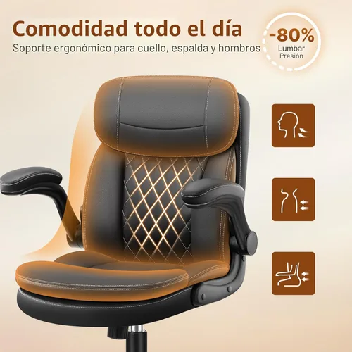 Miniatura 5 de Silla de oficina de cuero, sillas de escritorio de computadora de poliuretano mejoradas con cojín de asiento de doble capa y reposaespaldas, Negro
