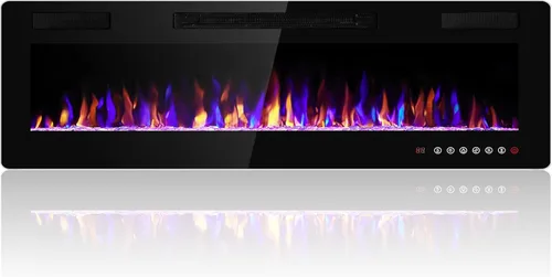 Electactic - Chimenea eléctrica de 50 pulgadas ultradelgada - Chimenea insertada y montada en la pared con termostato, llama ajustable, control