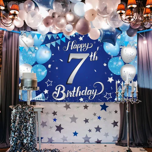 Miniatura 3 de KatchOn, Cartel XtraLarge de feliz cumpleaños 7 – 72 x 44 pulgadas Decoraciones de cumpleaños para niños y niñas Fondo de pancarta Hbd para Azul