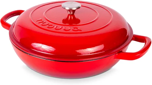 Cacerola poco profunda de hierro fundido con tapa – Olla de horno holandés antiadherente, apta para horno hasta 500° F – Ollas de cocina resistentes