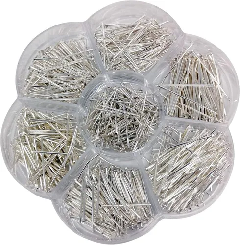 Chenkou Craft 700 pines de cabeza plana surtidos de 7 tamaños para hacer joyas (plata, mezcla)