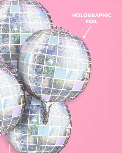 Miniatura 3 de xo, Fetti Globos de Papel de Aluminio con Bola de Discoteca Iridiscente - Paquete de 4, 22" Decoraciones de Despedida de Soltera Disco