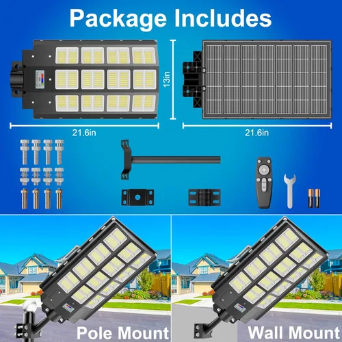 Miniatura 8 de loyoele Luces solares de calle de 9000 W para exteriores, 240000 lúmenes, luz de inundación solar con control remoto y sensor de movimiento, luces