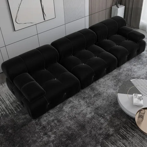 Miniatura 25 de Sofá modular seccional, sofá de terciopelo, asiento medio, beige