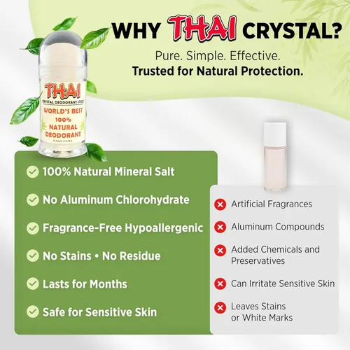 Miniatura 7 de Desodorante Thai Crystal Piedra de alumbre de sal mineral natural de potasio Sin perfume, sin aluminio, desodorante hipoalergénico para mujeres