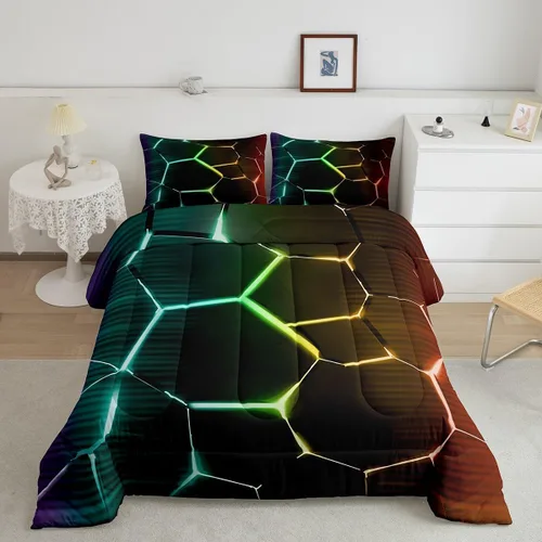 Miniatura 12 de Feelyou Juego de edredón de nido de abeja, edredón hexagonal rojo degradado para niños, niñas, adolescentes, juego de ropa de cama geométrico, Multi